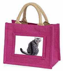 Silver Spot Tabby Cat Little Girls Small Pink Jute Shopping Bag