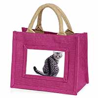 Silver Spot Tabby Cat Little Girls Small Pink Jute Shopping Bag