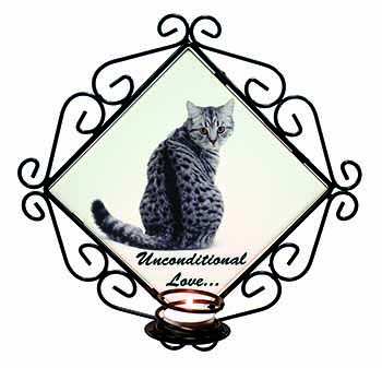 Tabby Cat Love Sentiment Wrought Iron Wall Art Candle Holder