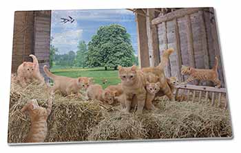 Large Glass Cutting Chopping Board Ginger Cat and Kittens in Barn