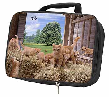 Ginger Cat and Kittens in Barn Black Insulated School Lunch Box/Picnic Bag