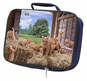 Ginger Cat and Kittens in Barn Navy Insulated School Lunch Box/Picnic Bag