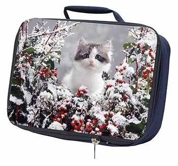 Winter Snow Kitten Navy Insulated School Lunch Box/Picnic Bag