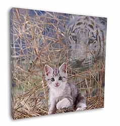 Kitten and White Tiger Watch Square Canvas 12"x12" Wall Art Picture Print