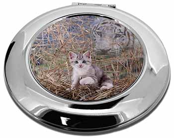 Kitten and White Tiger Watch Make-Up Round Compact Mirror