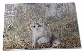 Large Glass Cutting Chopping Board Kitten and White Tiger Watch