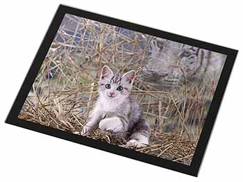 Kitten and White Tiger Watch Black Rim High Quality Glass Placemat