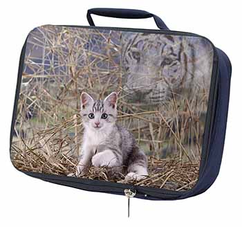 Kitten and White Tiger Watch Navy Insulated School Lunch Box/Picnic Bag