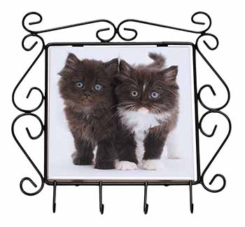 Black and White Kittens Wrought Iron Key Holder Hooks