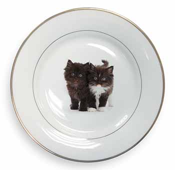 Black and White Kittens Gold Rim Plate Printed Full Colour in Gift Box