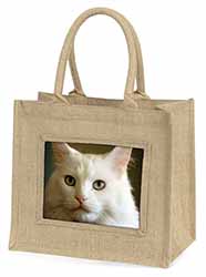 Gorgeous White Cat Natural/Beige Jute Large Shopping Bag