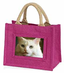 Gorgeous White Cat Little Girls Small Pink Jute Shopping Bag