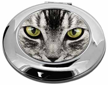 Silver Tabby Cat Face Make-Up Round Compact Mirror