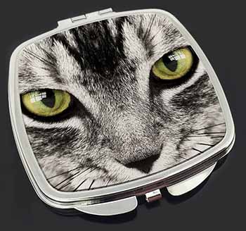 Silver Tabby Cat Face Make-Up Compact Mirror