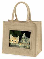 Kittens in Beer Barrel Natural/Beige Jute Large Shopping Bag