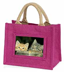 Kittens in Beer Barrel Little Girls Small Pink Jute Shopping Bag