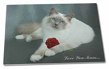 Large Glass Cutting Chopping Board Birman Cat+Rose 