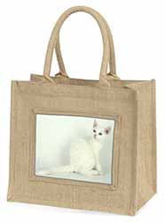 White American Wire Hair Cat Natural/Beige Jute Large Shopping Bag