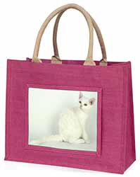 White American Wire Hair Cat Large Pink Jute Shopping Bag