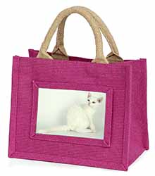 White American Wire Hair Cat Little Girls Small Pink Jute Shopping Bag