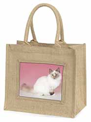 Tortie Birman Cat Natural/Beige Jute Large Shopping Bag