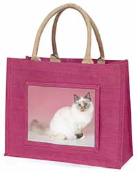 Tortie Birman Cat Large Pink Jute Shopping Bag