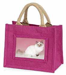 Tortie Birman Cat Little Girls Small Pink Jute Shopping Bag