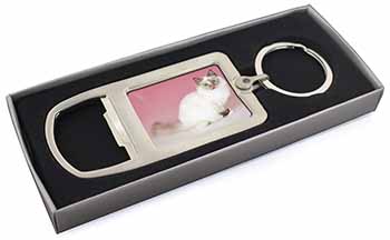 Tortie Birman Cat Chrome Metal Bottle Opener Keyring in Box