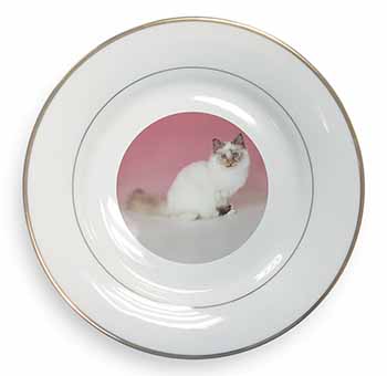 Tortie Birman Cat Gold Rim Plate Printed Full Colour in Gift Box