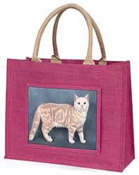 British Shorthair Ginger Cat Large Pink Jute Shopping Bag