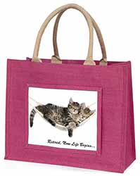 Cats in Hammock Retirement Gift Large Pink Jute Shopping Bag