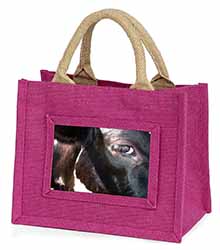 Pretty Fresian Cow Face Little Girls Small Pink Jute Shopping Bag