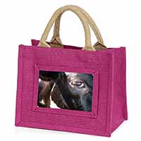 Pretty Fresian Cow Face Little Girls Small Pink Jute Shopping Bag