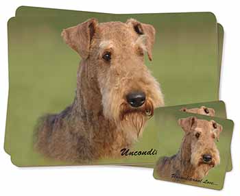 Airedale Terrier with Love Twin 2x Placemats and 2x Coasters Set in Gift Box