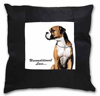 Boxer Dog With Love Black Satin Feel Scatter Cushion