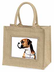 Boxer Dog With Love Natural/Beige Jute Large Shopping Bag