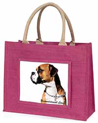 Boxer Dog With Love Large Pink Jute Shopping Bag