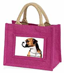 Boxer Dog With Love Little Girls Small Pink Jute Shopping Bag