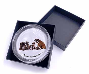 Boxer Dog-Love Glass Paperweight in Gift Box