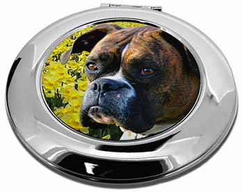 Boxer Dog with Daffodils Make-Up Round Compact Mirror