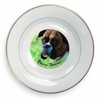 Brindle and White Boxer Dog "Yours Forever..." Gold Rim Plate Printed Full Colou