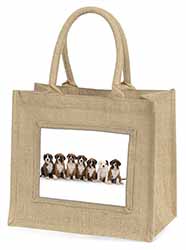 Boxer Dog Puppies Natural/Beige Jute Large Shopping Bag