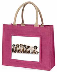 Boxer Dog Puppies Large Pink Jute Shopping Bag