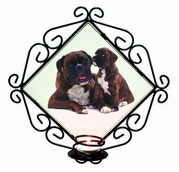 Boxer Dog Puppy Wrought Iron Wall Art Candle Holder