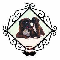 Boxer Dog Puppy Wrought Iron Wall Art Candle Holder