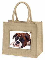 Boxer Dog Natural/Beige Jute Large Shopping Bag