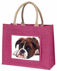 Boxer Dog Large Pink Jute Shopping Bag