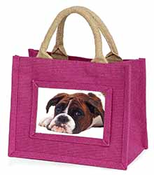 Boxer Dog Little Girls Small Pink Jute Shopping Bag