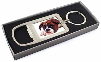 Boxer Dog Chrome Metal Bottle Opener Keyring in Box