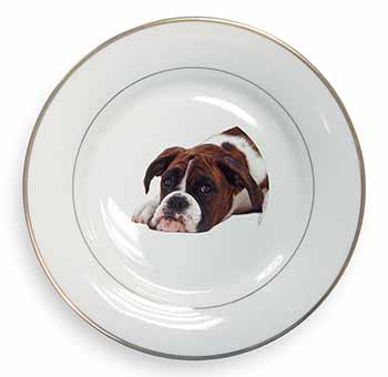 Boxer Dog Gold Rim Plate Printed Full Colour in Gift Box